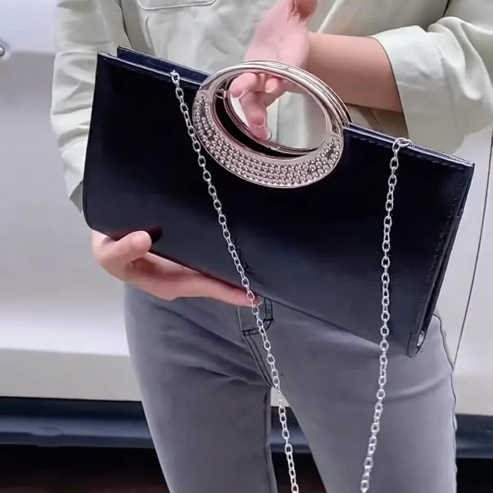 Women's Glitter Evening Handbag Clutch Small Square Shoulder Bag with Chain